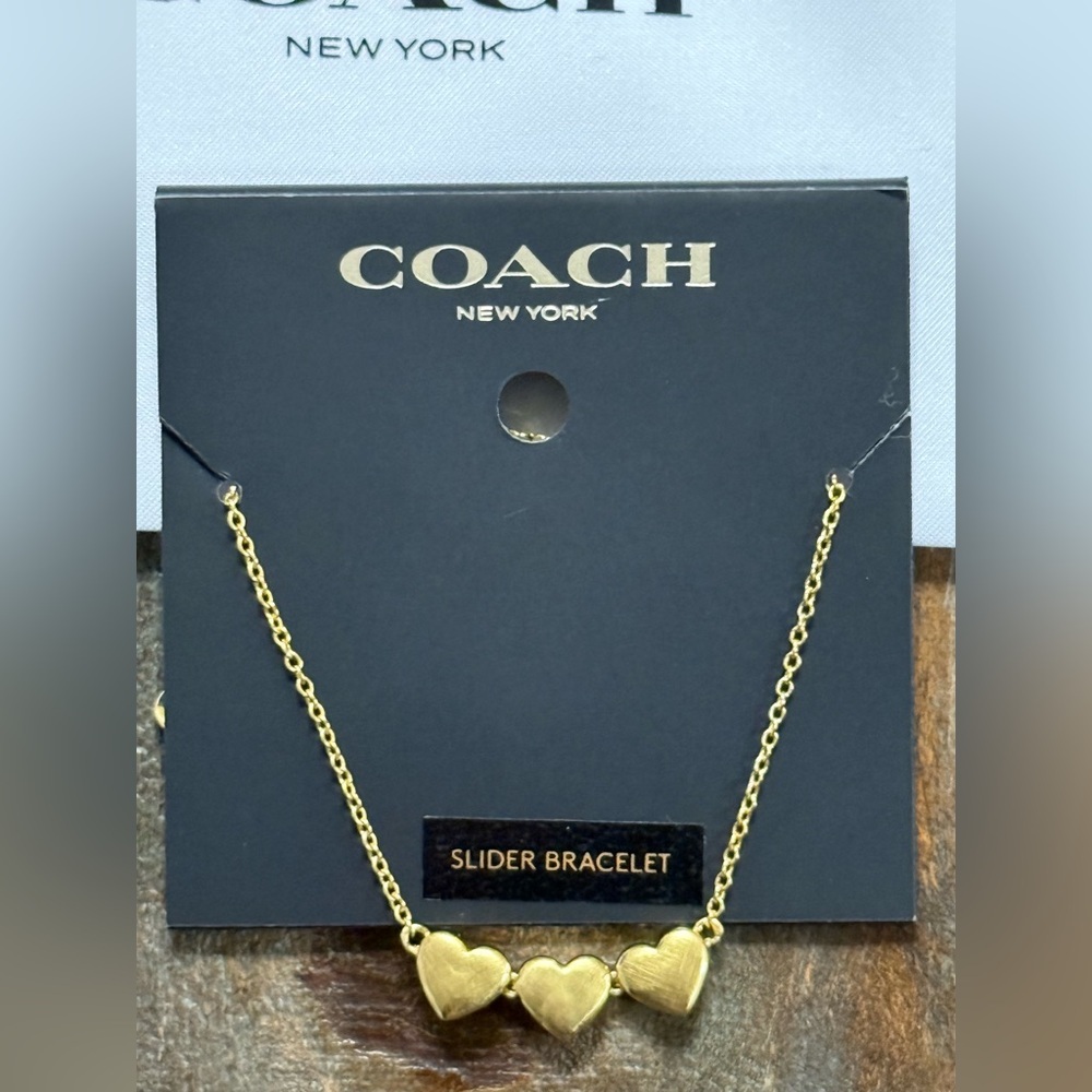 Coach Gold Tone Triple Heart Slider Bracelet NWT - Picture 2 of 3